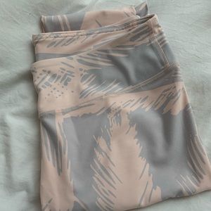 Pink and grey palm print, full length leggings